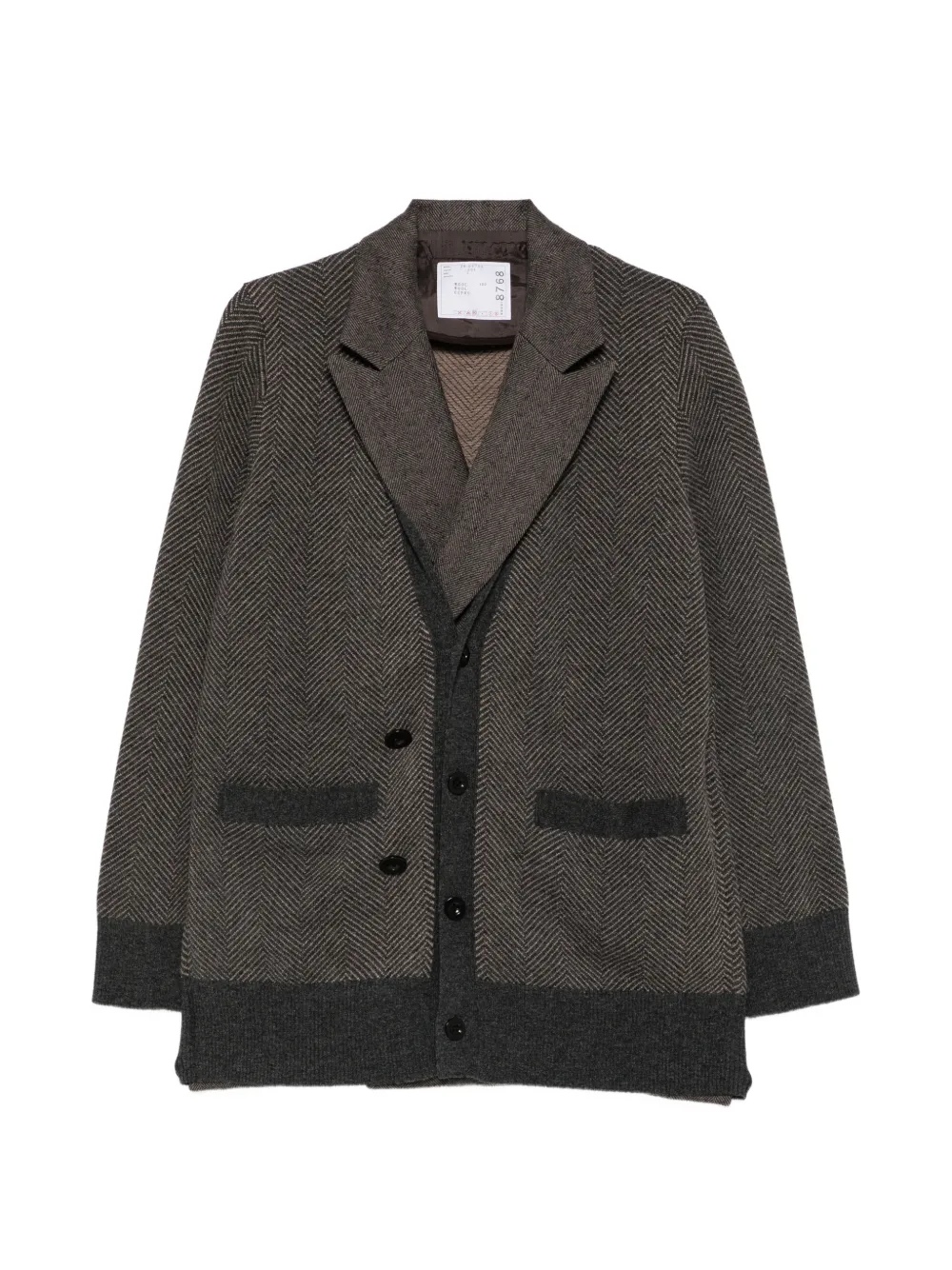 sacai herringbone-knit double-breasted blazer - Brown
