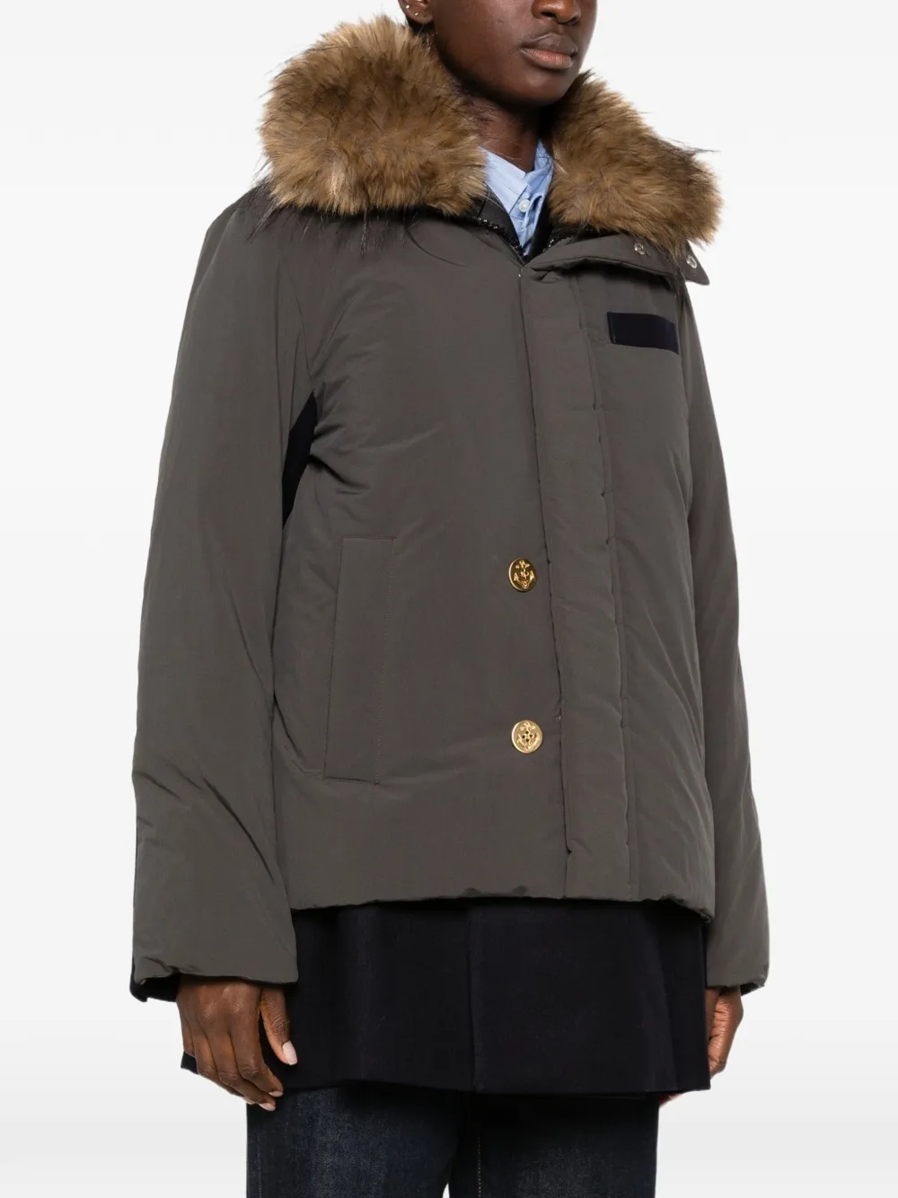 sacai Gelaagd jack met afwerking van imitatiebont Groen