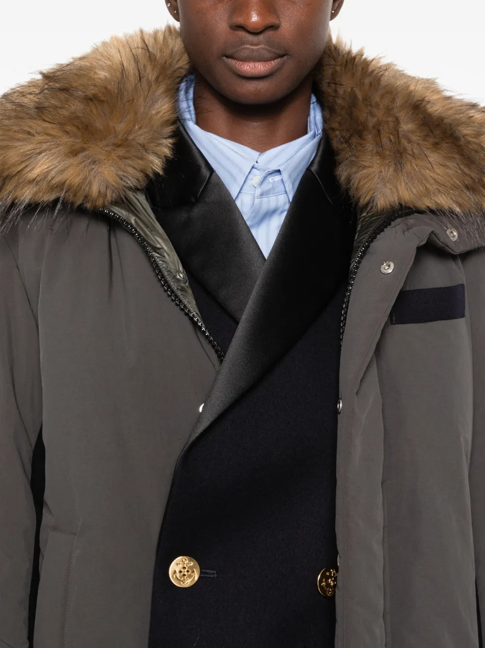 sacai Gelaagd jack met afwerking van imitatiebont Groen