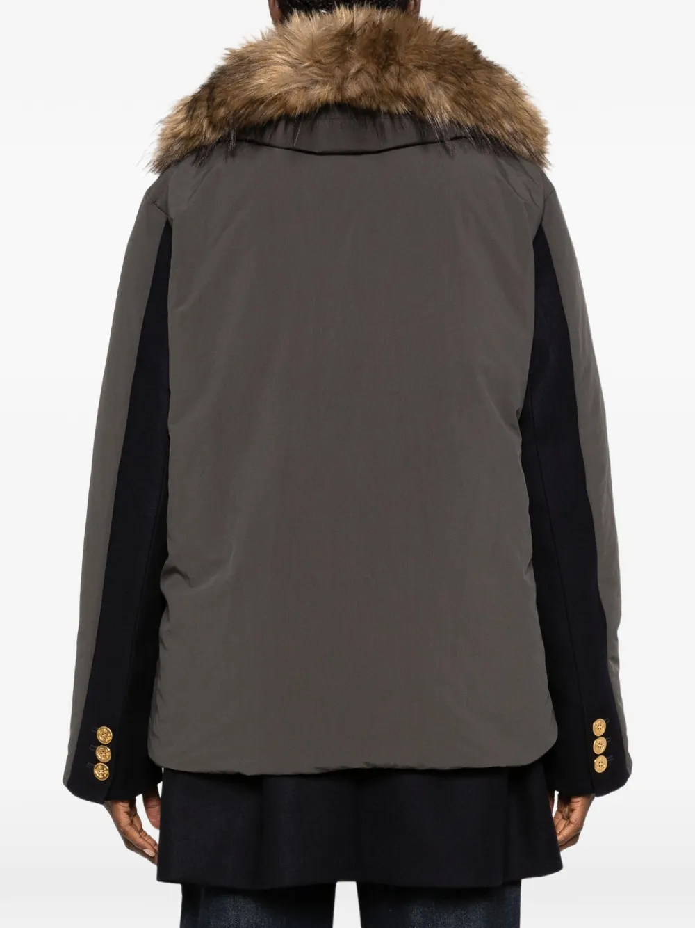 sacai Gelaagd jack met afwerking van imitatiebont Groen