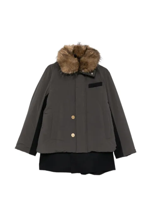 sacai faux-fur trim layered jacket
