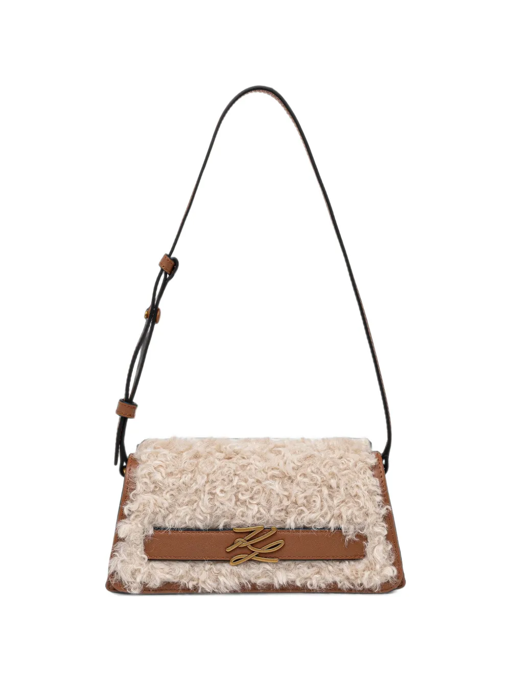 Karl Lagerfeld shearling-trim logo-plaque shoulder bag