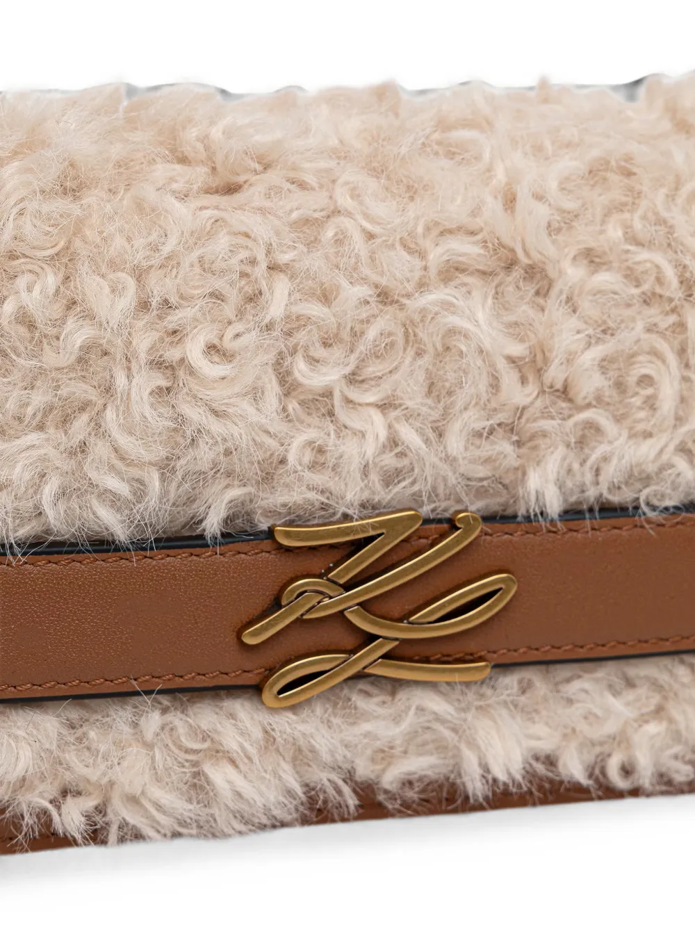 Karl Lagerfeld Schoudertas met shearling afwerking en logo-plakkaat Bruin