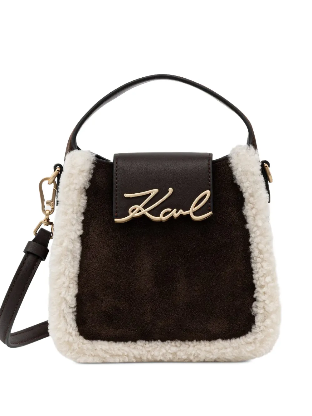 Karl Lagerfeld shearling-trim cross body bag - Marrone