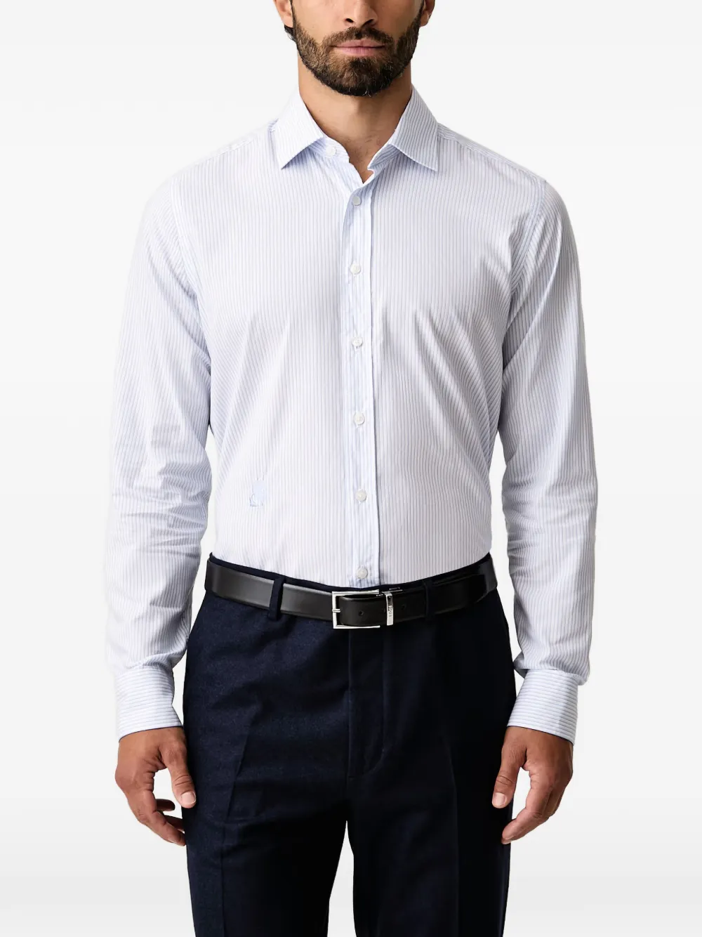 Karl Lagerfeld vertical-stripe logo-embroidered shirt