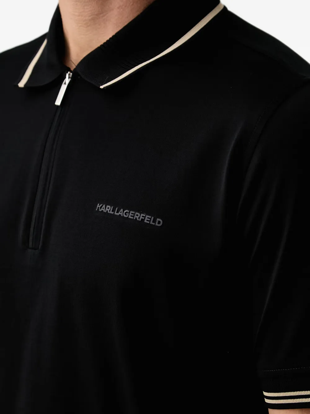 Karl Lagerfeld Poloshirt met ritssluiting en gestreepte afwerking Zwart