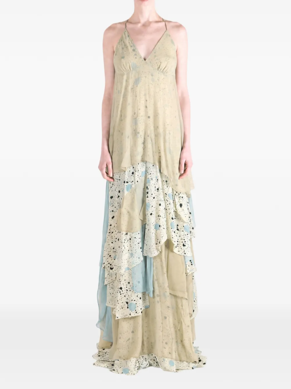 YANGKEHAN Manpow floral-print tiered maxi dress - Nude