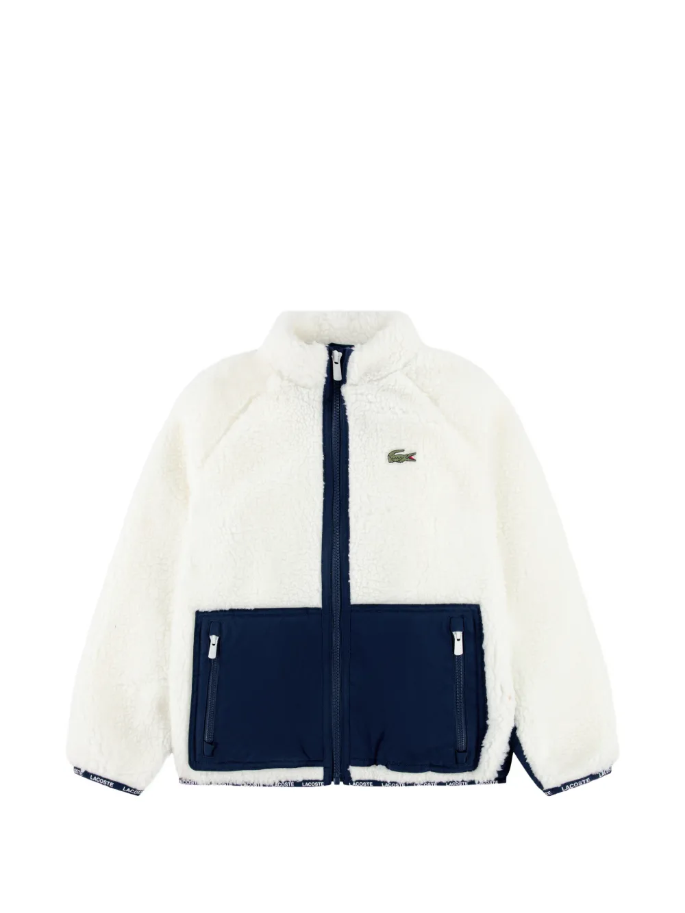 Lacoste Kids fleece-texture logo-patch jacket - Bianco