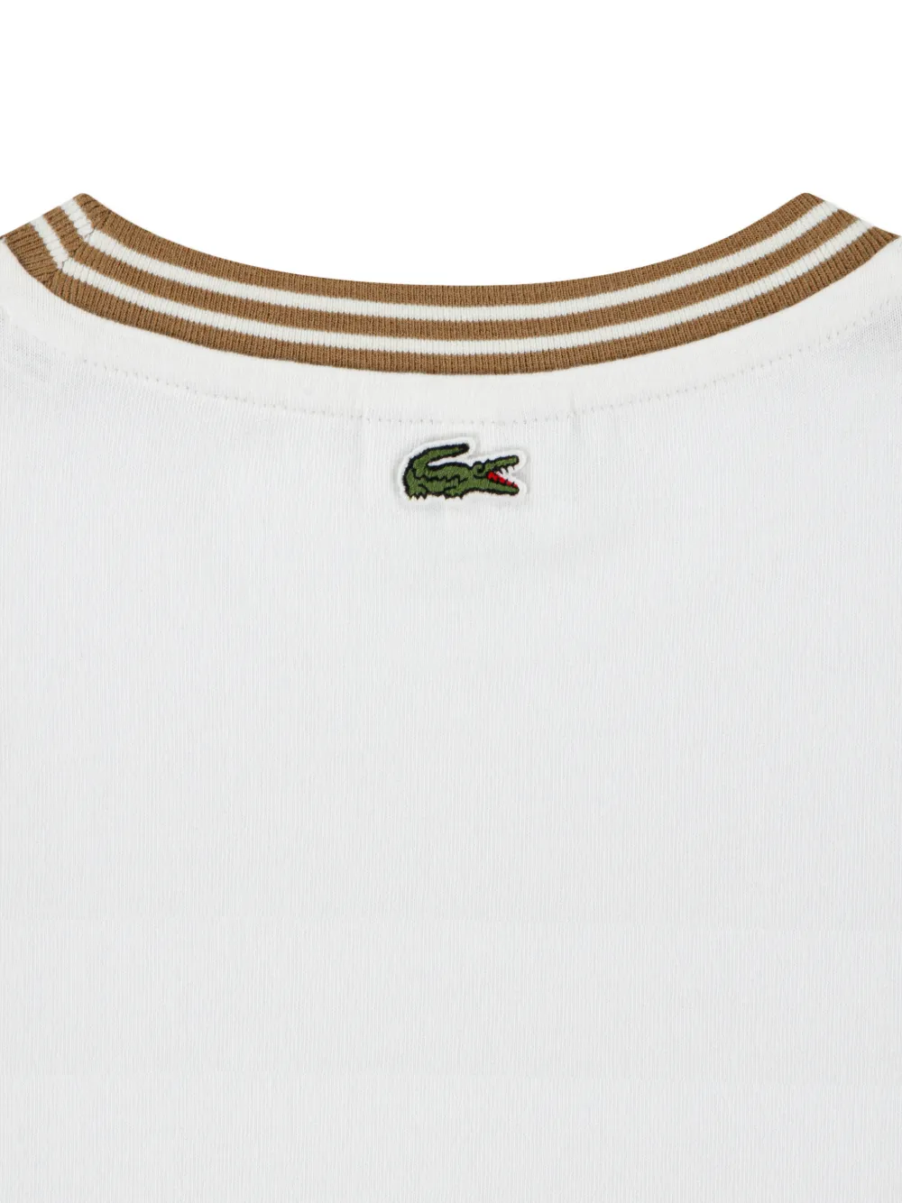 Lacoste Kids T-shirt met geborduurd logo en gestreepte afwerking Wit