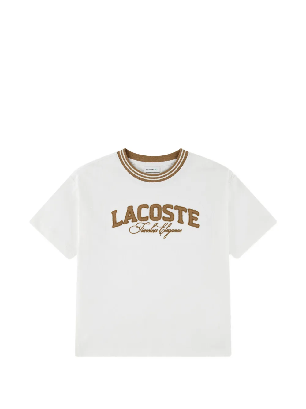 Lacoste Kids logo-embroidered striped-trim T-shirt - Bianco