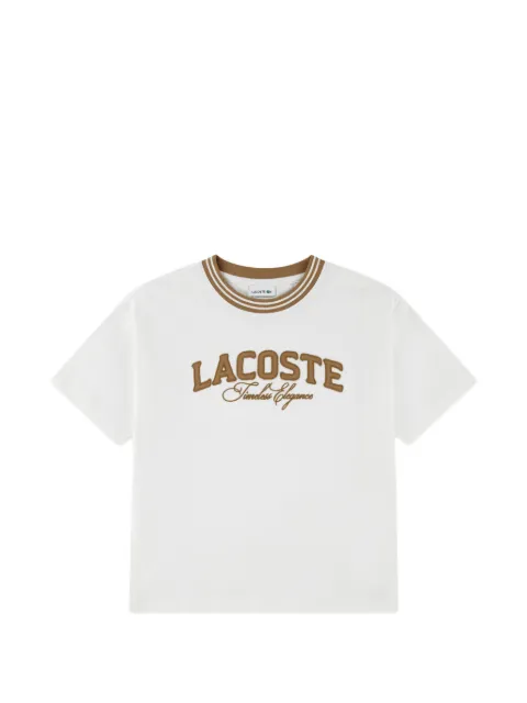 Lacoste Kids logo-embroidered striped-trim T-shirt