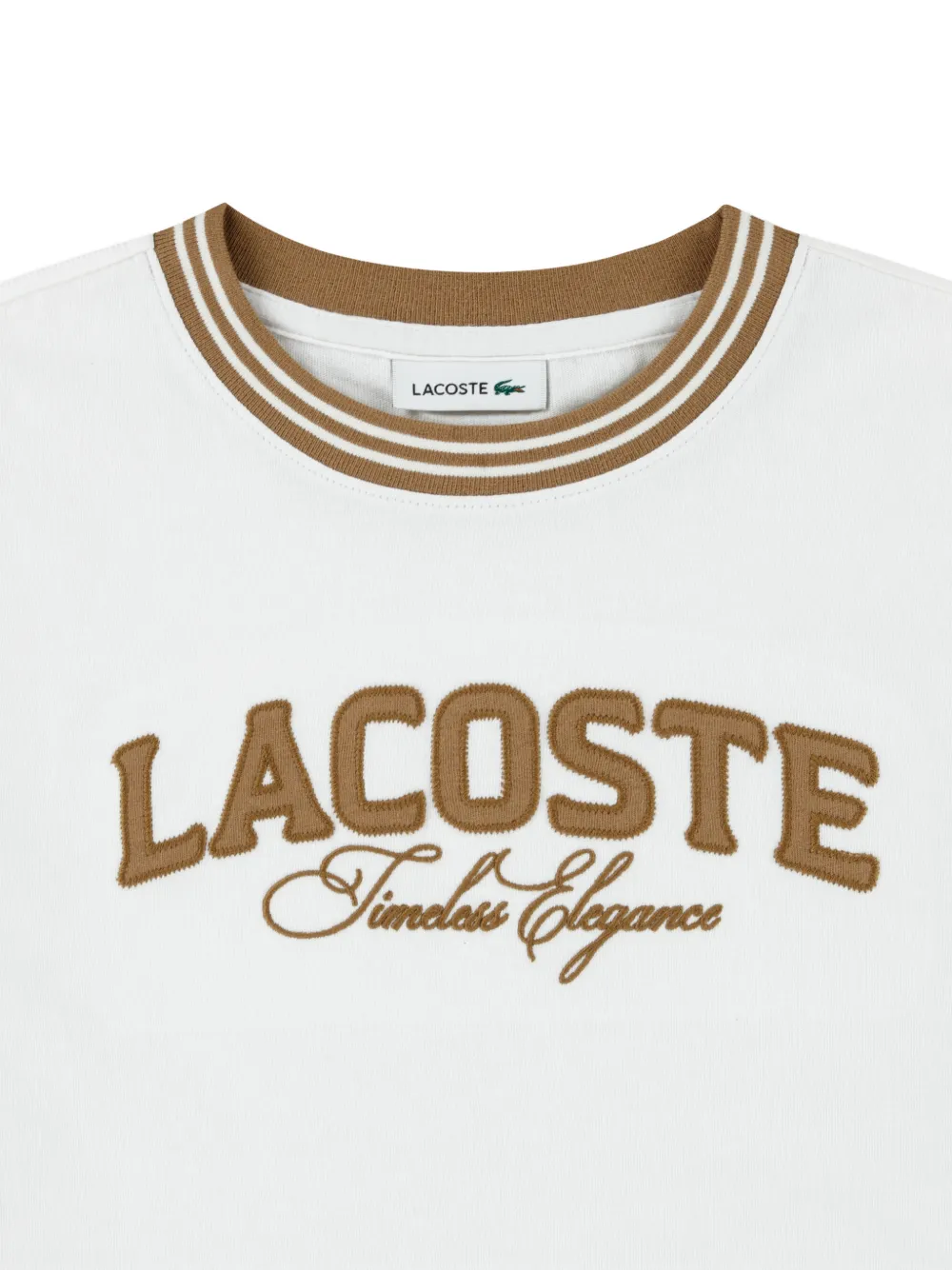 Lacoste Kids T-shirt met geborduurd logo en gestreepte afwerking Wit