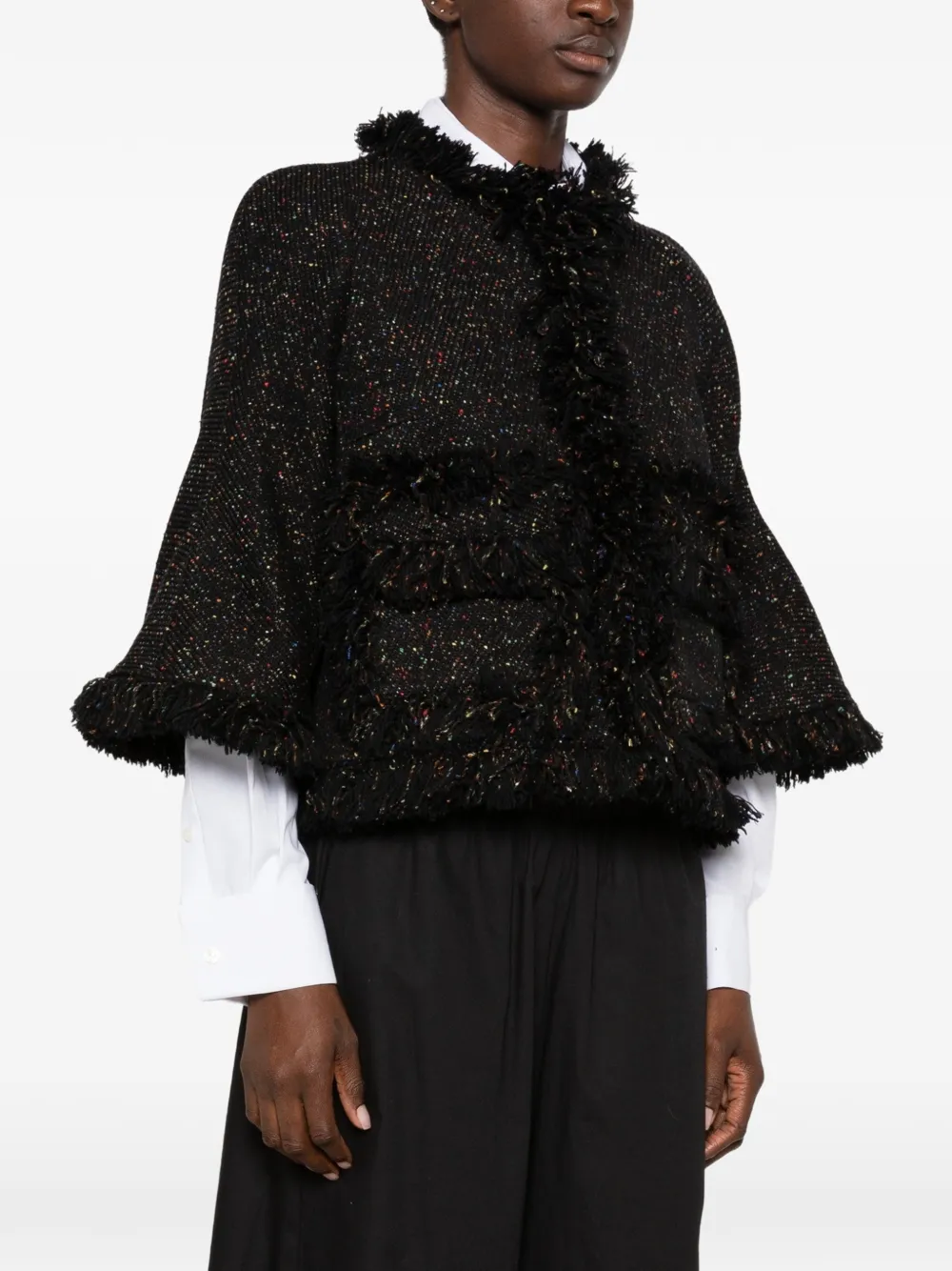 sacai Jack met franje en tweed-effect Zwart