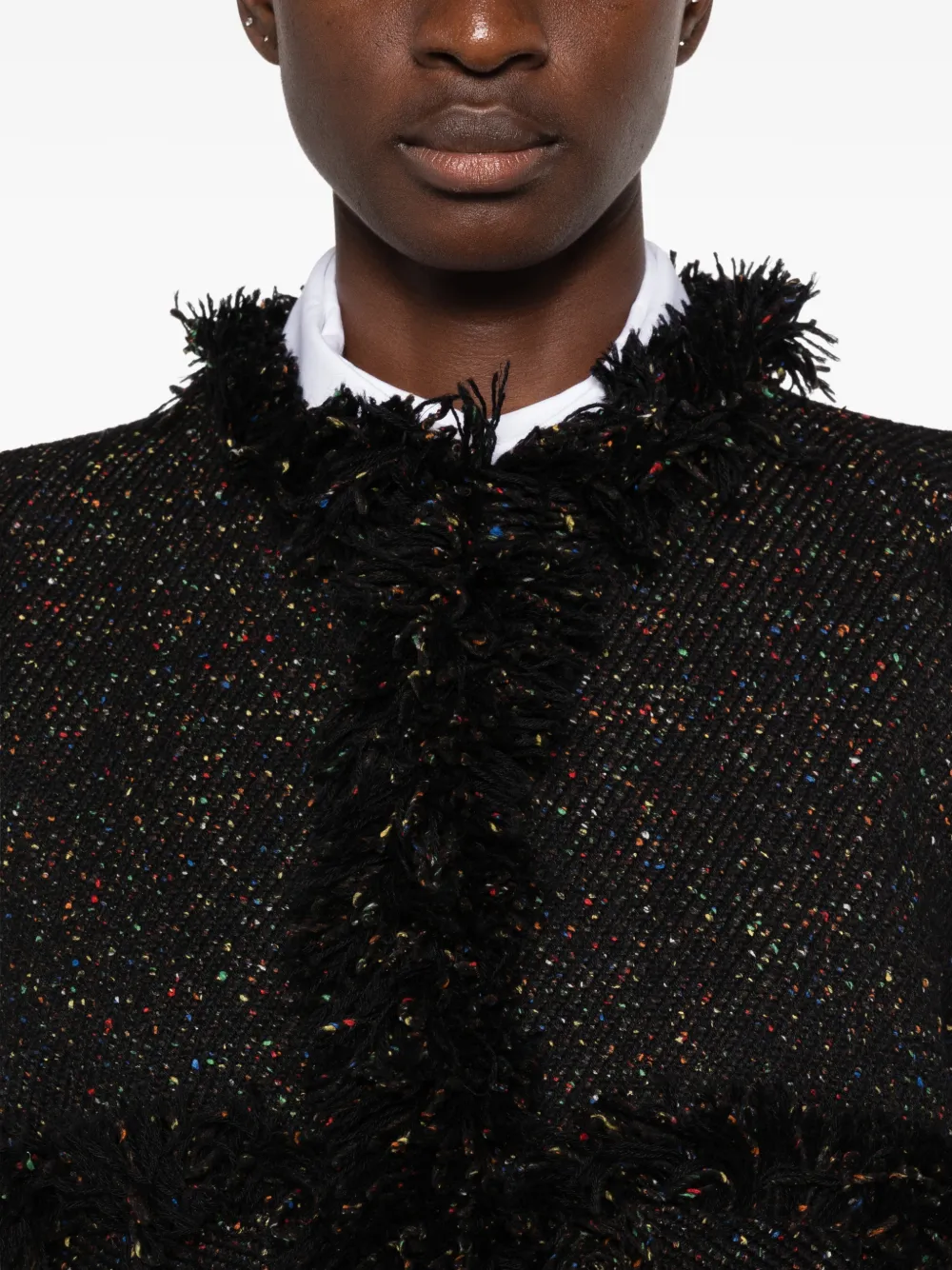 sacai Jack met franje en tweed-effect Zwart