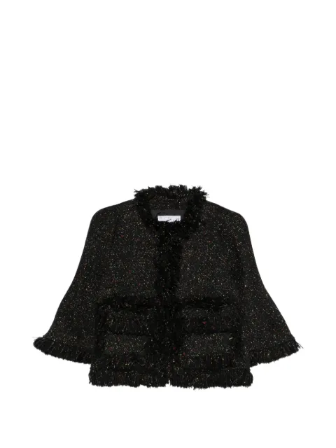 sacai fringed tweed-effect jacket