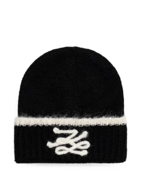 Karl Lagerfeld logo-embroidered ribbed beanie hat