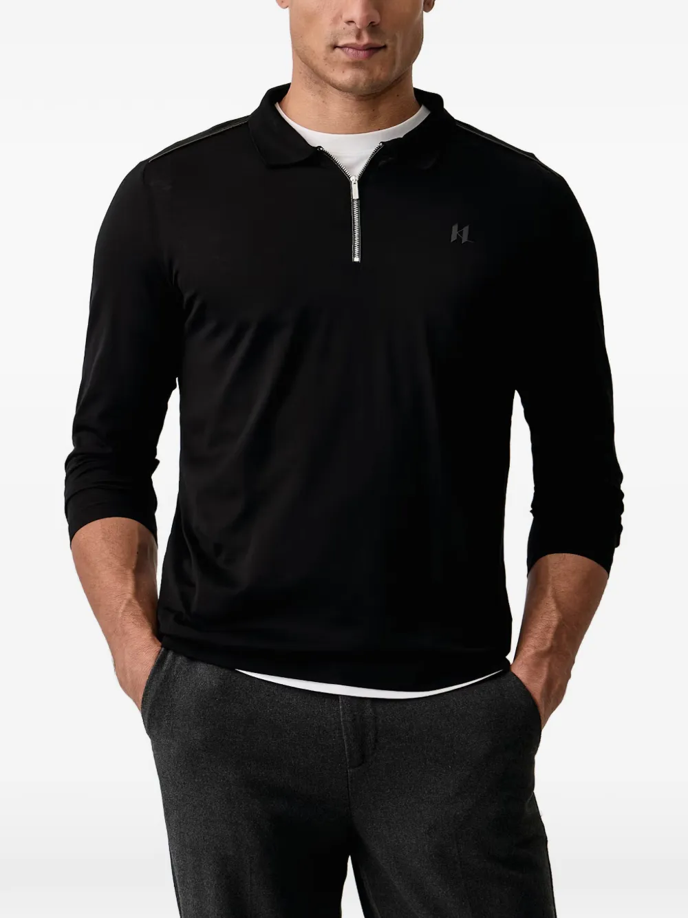 Karl Lagerfeld logo-plaque quarter-zip polo shirt
