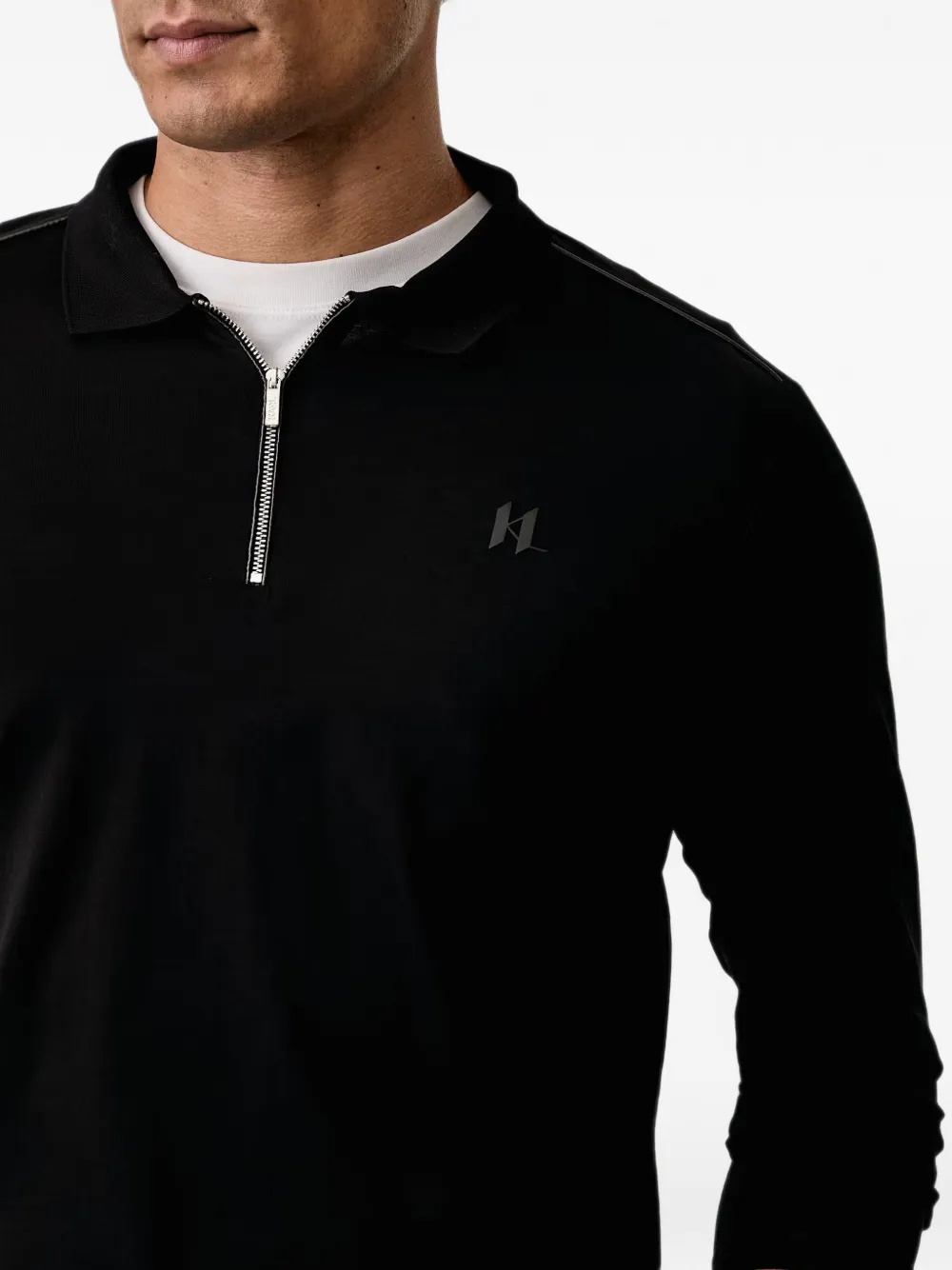 Karl Lagerfeld Poloshirt met kwartrits en logo-plakkaat Zwart