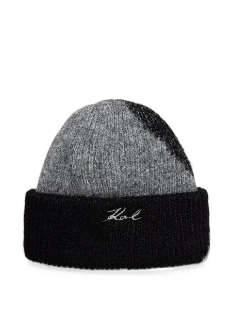 Karl Lagerfeld logo-embroidered colour-block beanie hat