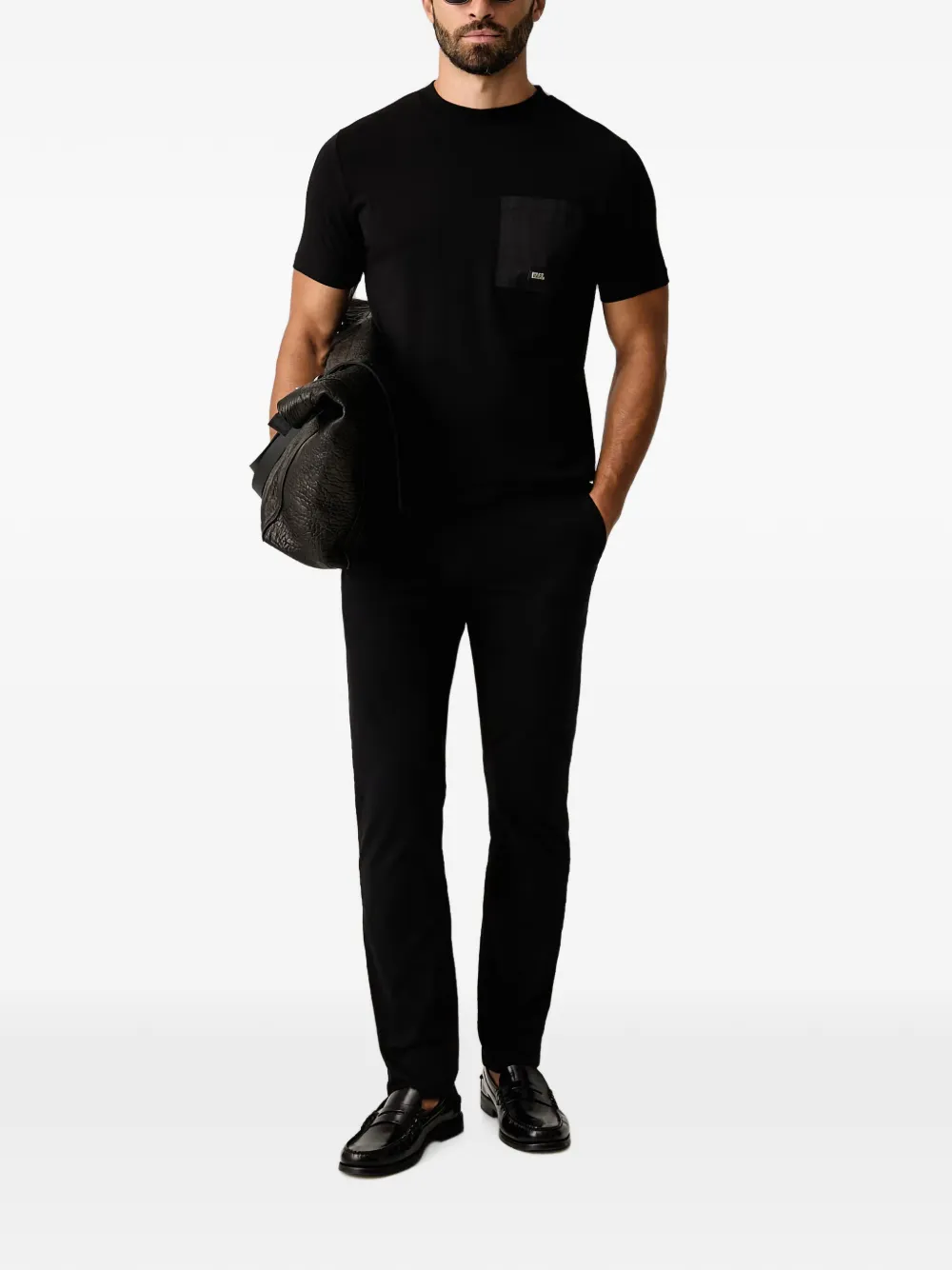 Karl Lagerfeld T-shirt met borstzak en logoplakkaat Zwart