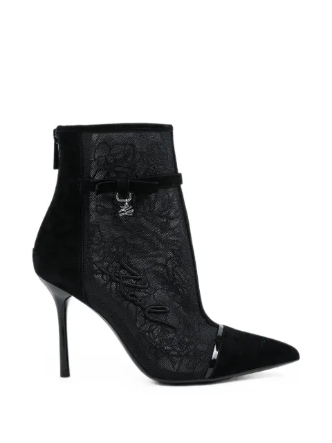 Karl Lagerfeld lace-panelled bow-detail ankle boots