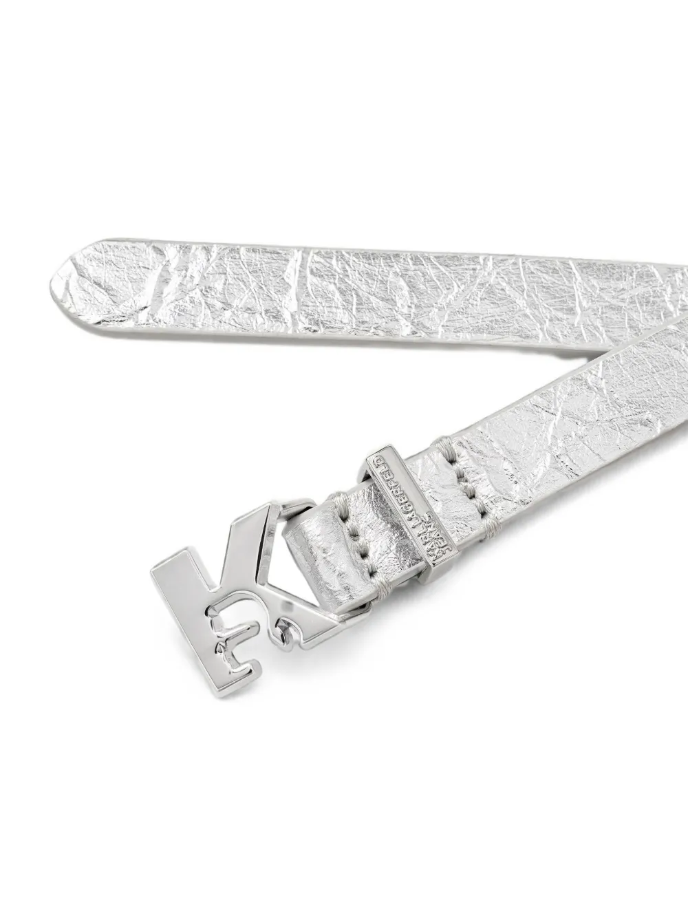 Karl Lagerfeld Jeans Riem met gekreukte afwerking en logo-gesp Zilver