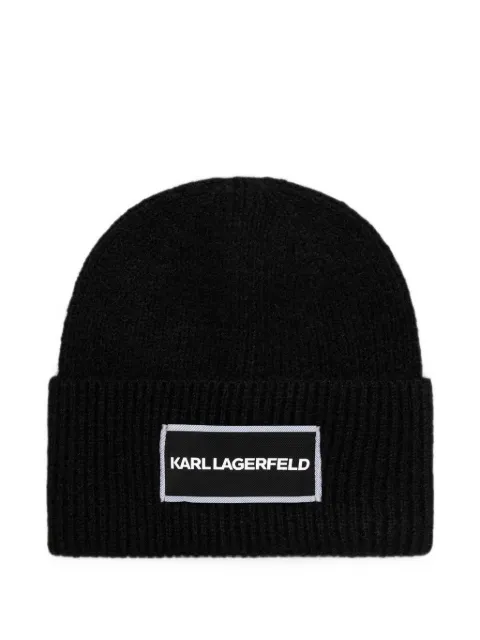 Karl Lagerfeld logo-patch ribbed beanie hat