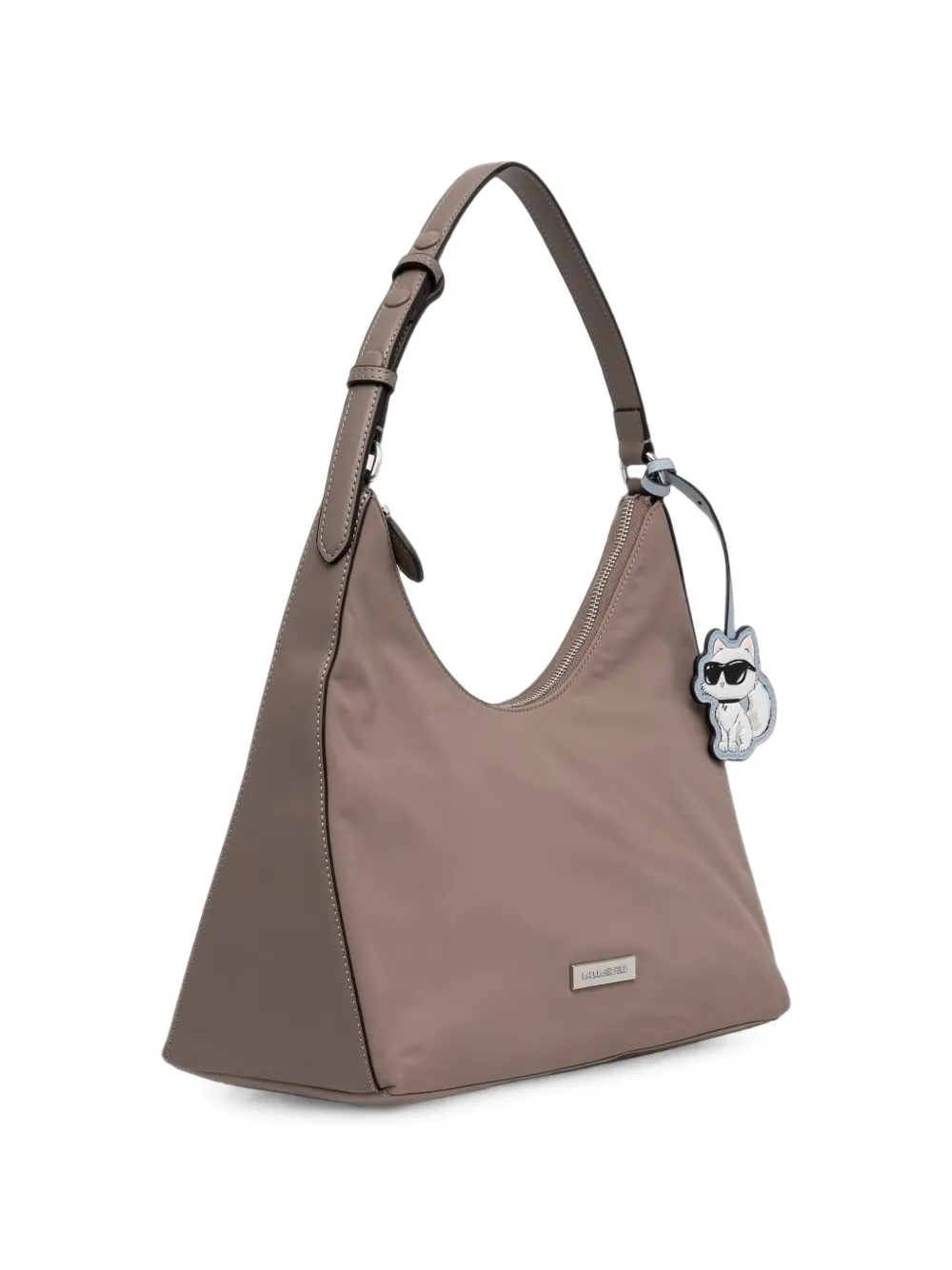Karl Lagerfeld Schoudertas met Choupette-bedel en logo-plakkaat Beige
