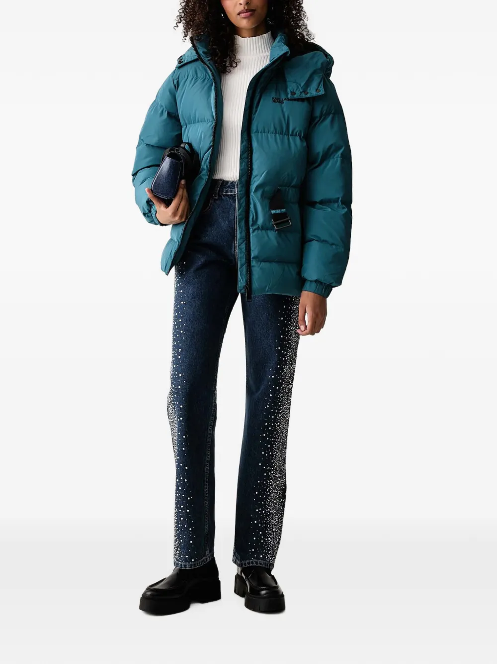 Karl Lagerfeld Jeans Donsjack met ceintuur Blauw