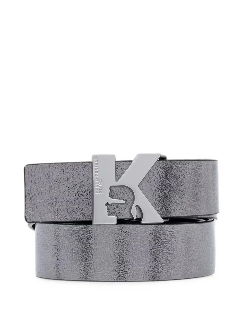 Karl Lagerfeld Jeans cracked-effect logo-buckle belt