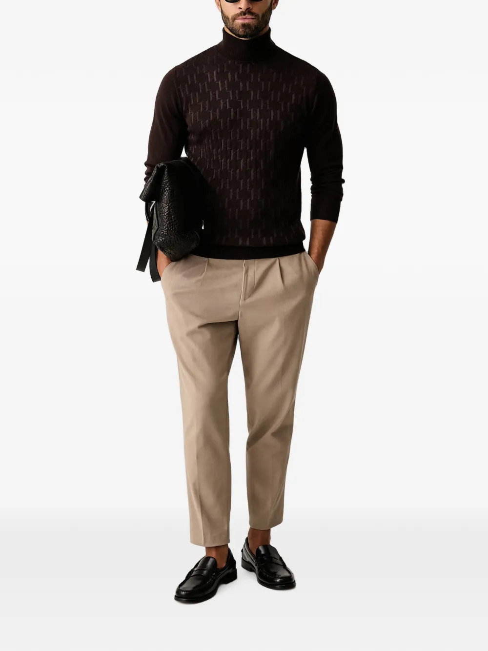 Karl Lagerfeld Gebreide coltrui met monogram Bruin