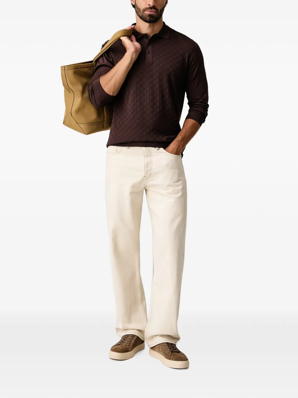 Karl Lagerfeld Poloshirt met monogram en lange mouwen Bruin