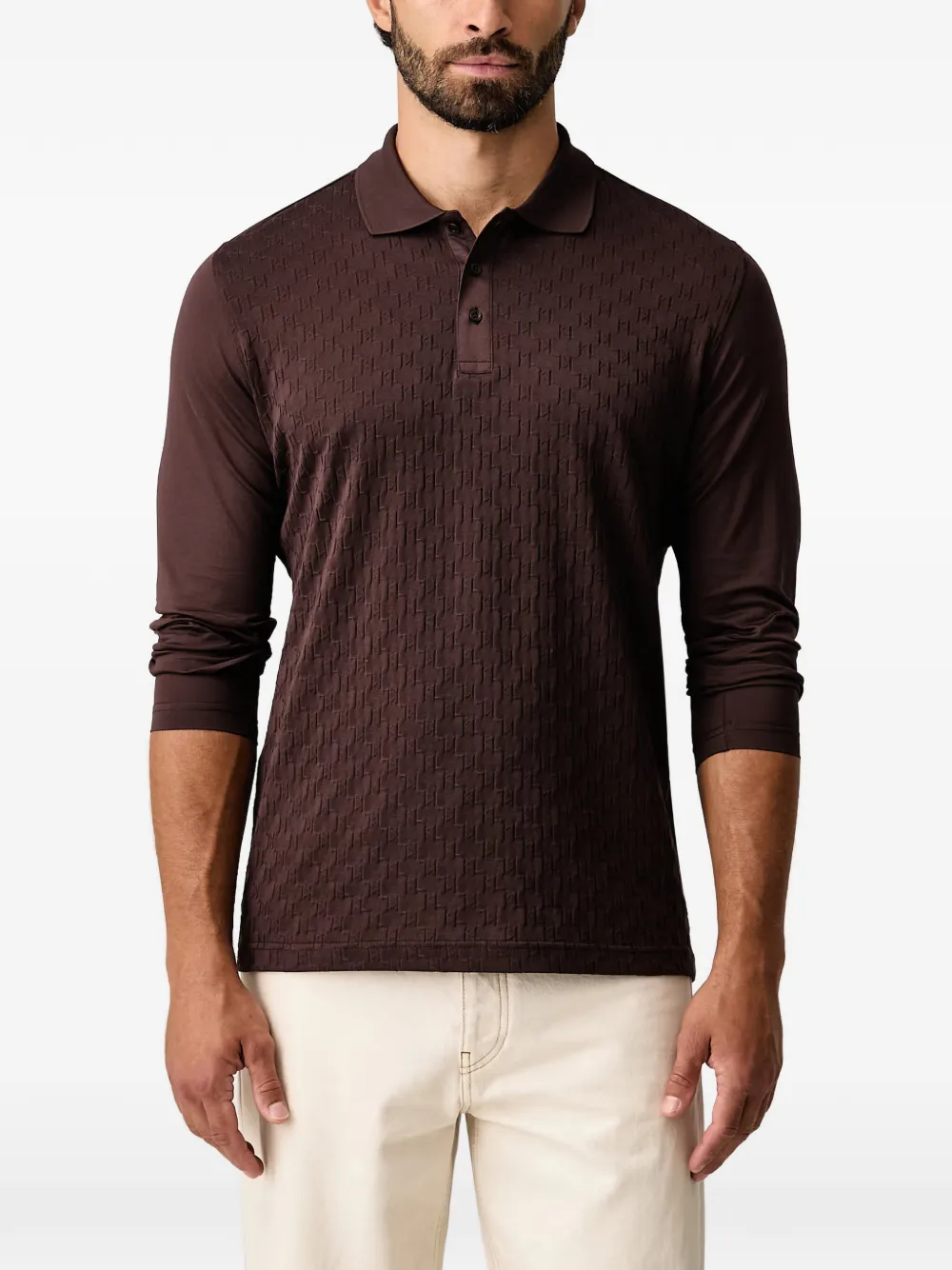 Karl Lagerfeld monogram long-sleeves polo shirt