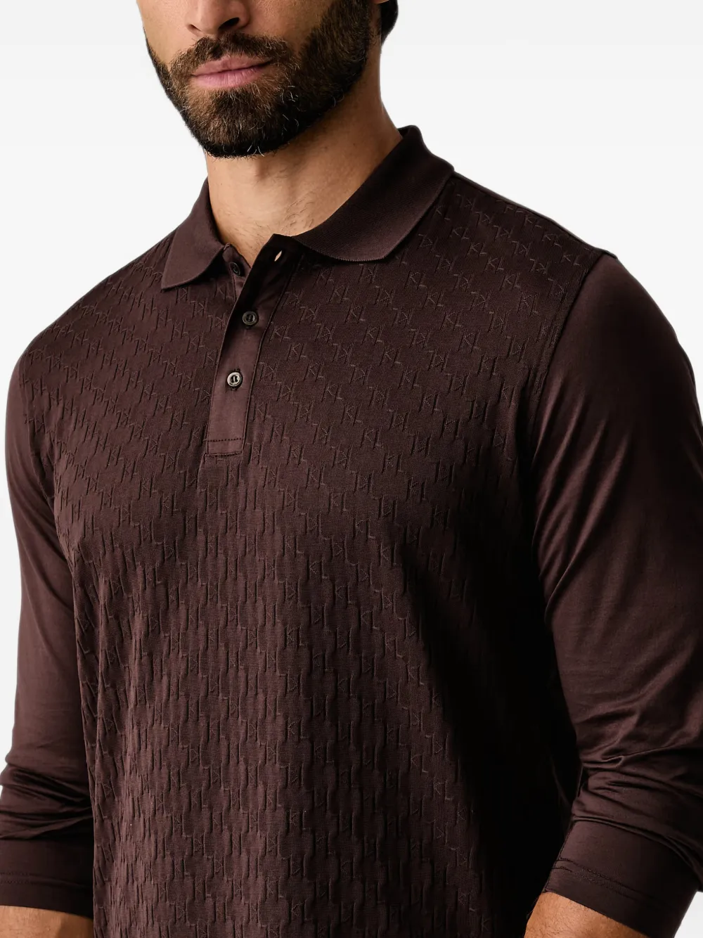 Karl Lagerfeld Poloshirt met monogram en lange mouwen Bruin