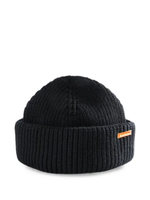 Barbour logo-plaque ribbed-knit beanie hat