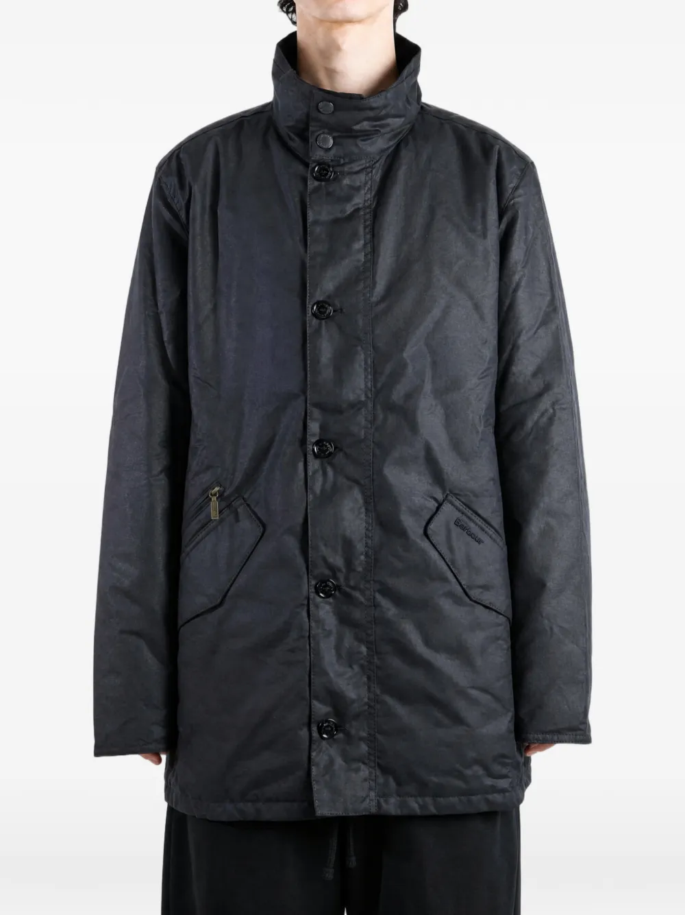 Barbour Powell jack van gewaxt katoen met hoge hals Blauw