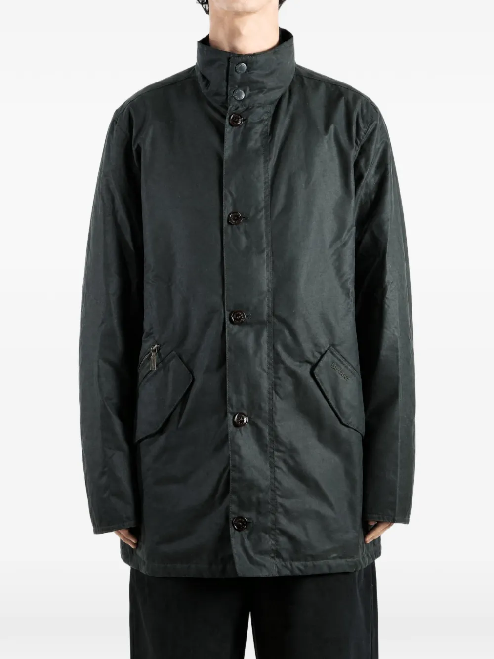 Barbour Powell gewaxt jack met hoge hals Groen