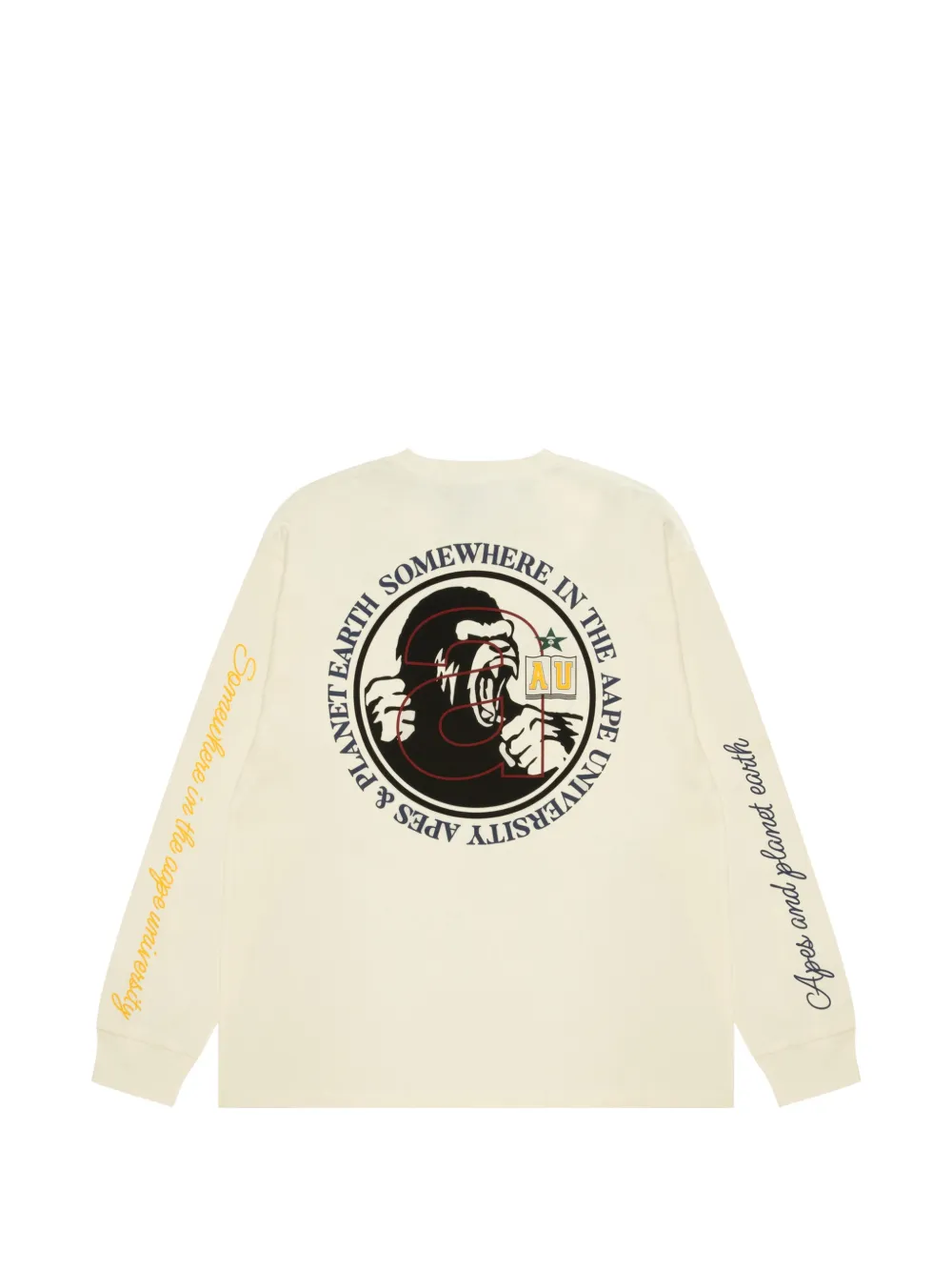 AAPE BY *A BATHING APE Apes and Planet Earth T-shirt met lange mouwen en logo-print Beige