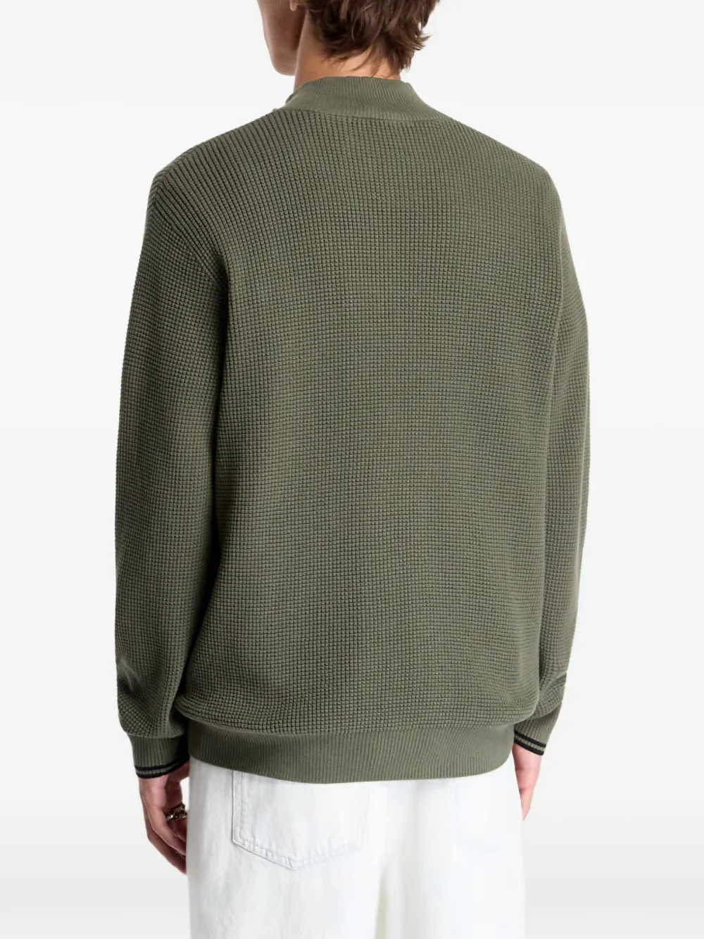Fred Perry waffle-stitch half-zip sweater Groen