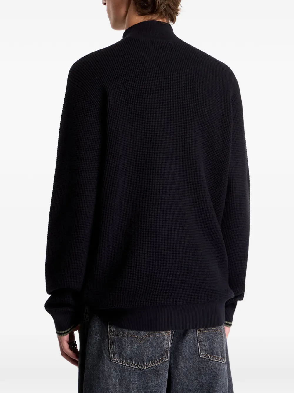 Fred Perry Trui met halve rits en wafelstiksel Zwart