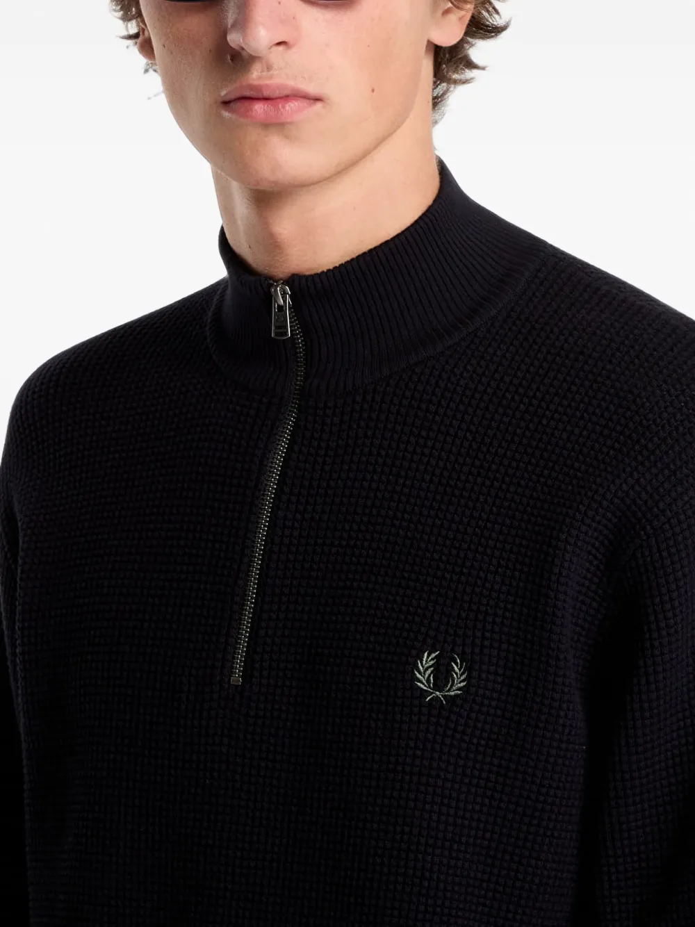Fred Perry Trui met halve rits en wafelstiksel Zwart