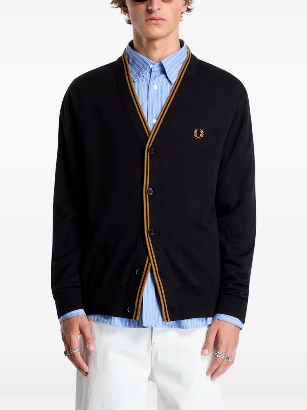 Fred Perry twin-tipped logo-embroidered cardigan