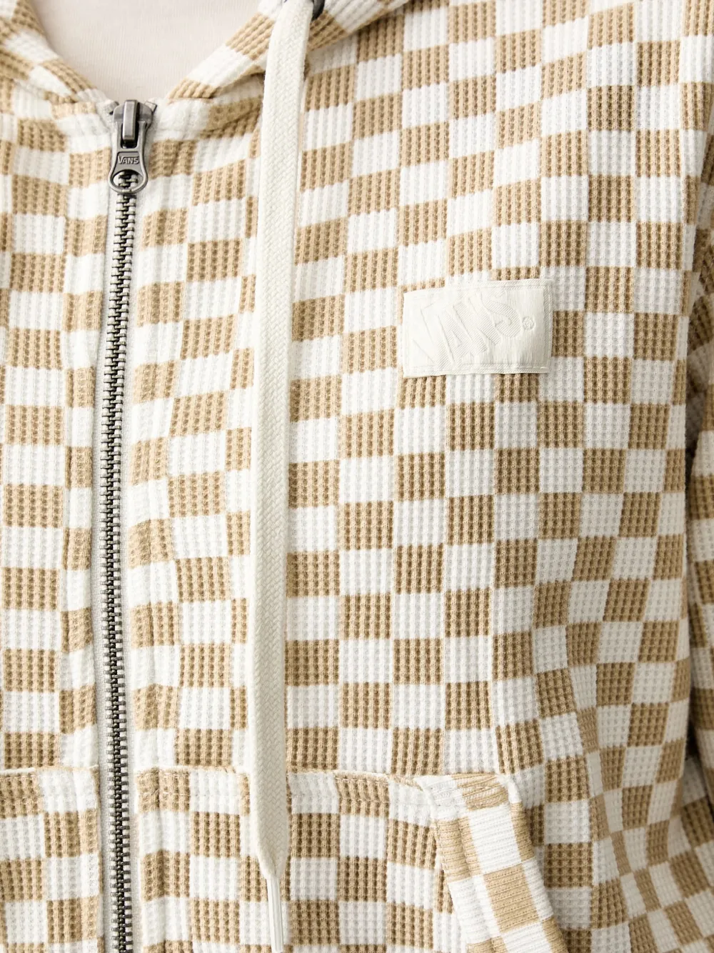 Vans Pierce Shrunken wafelgebreide hoodie met geruite print Wit