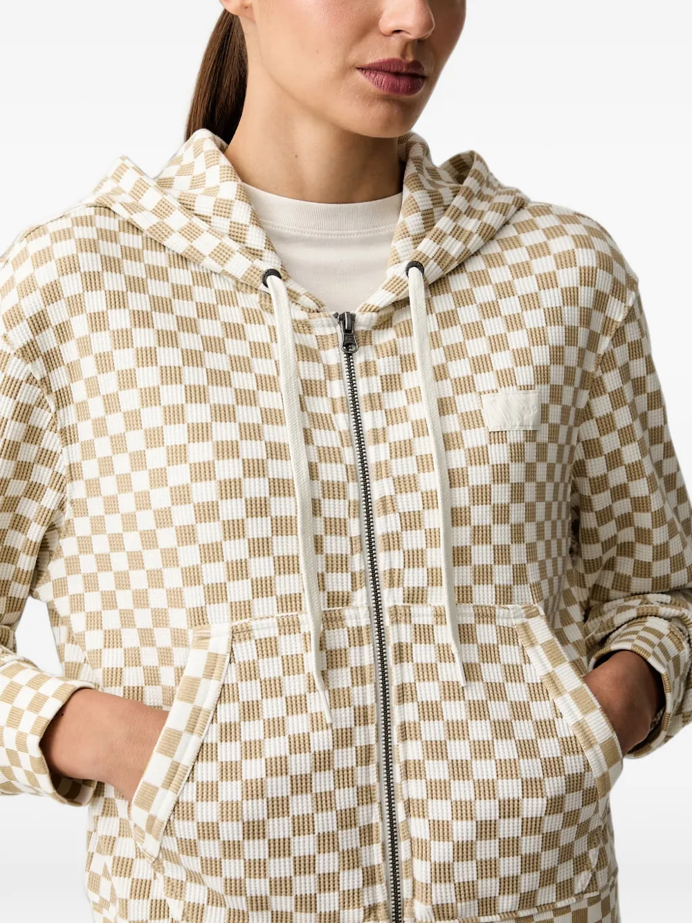 Vans Pierce Shrunken wafelgebreide hoodie met geruite print Wit
