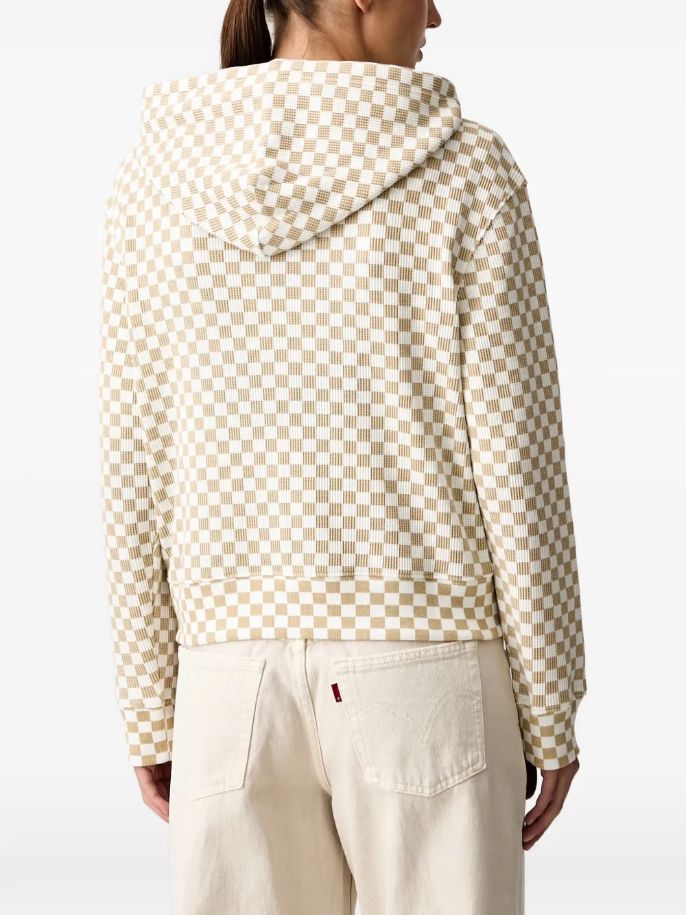 Vans Pierce Shrunken wafelgebreide hoodie met geruite print Wit