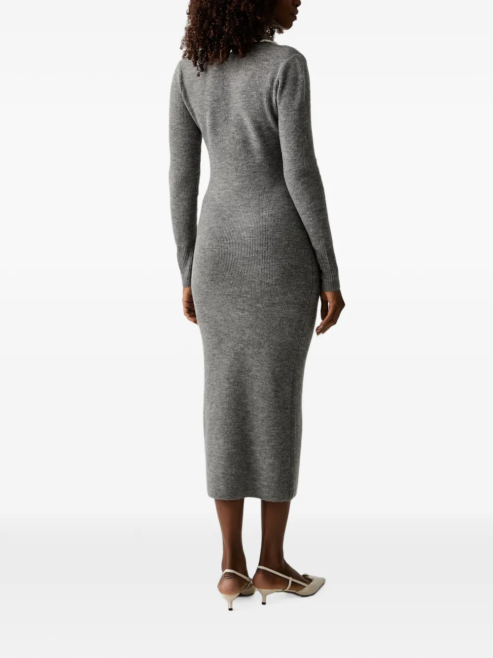 TWINSET Gebreide maxi-jurk met gehaakte kraag Grijs