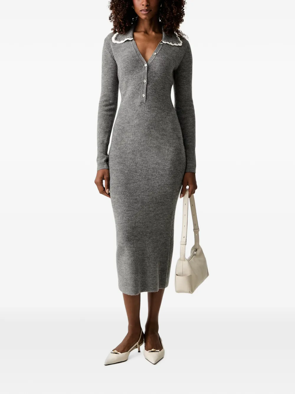 TWINSET Gebreide maxi-jurk met gehaakte kraag Grijs