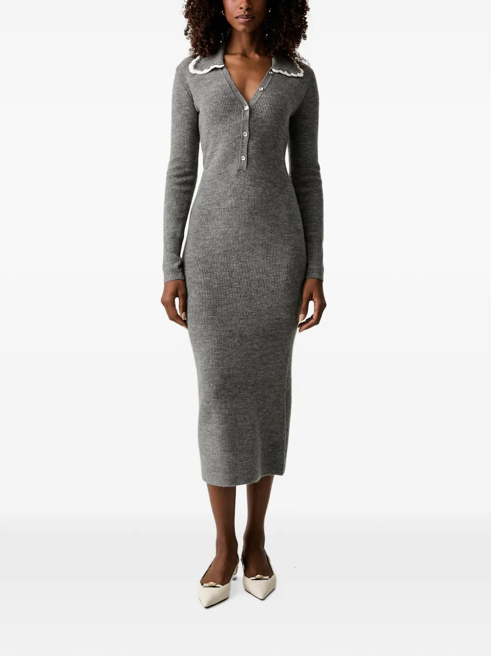 TWINSET long knit dress with crochet collar