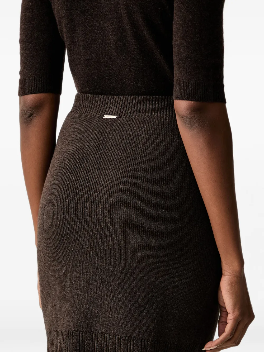 TWINSET Ribgebreide mini-rok met zakdetail Bruin