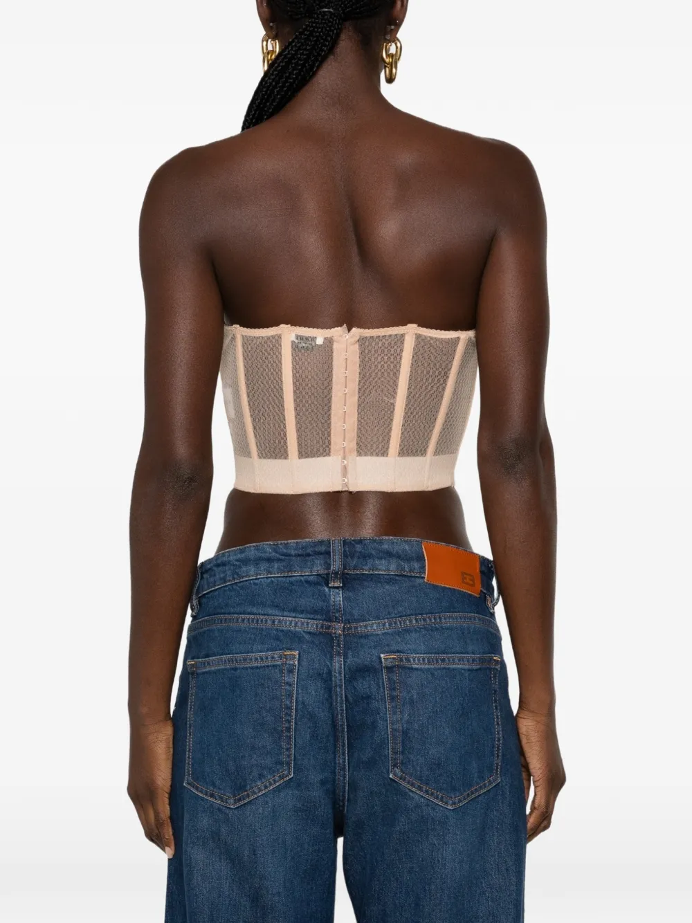 Elisabetta Franchi Korsettop met doorzichtige vlakken Beige